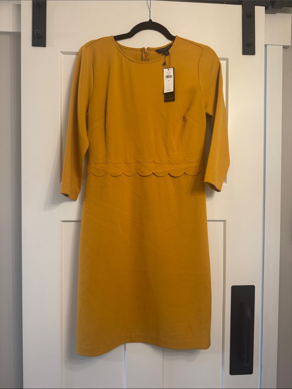 Banana Republic Mustard Scallop-Waist Long Sleeve Dress